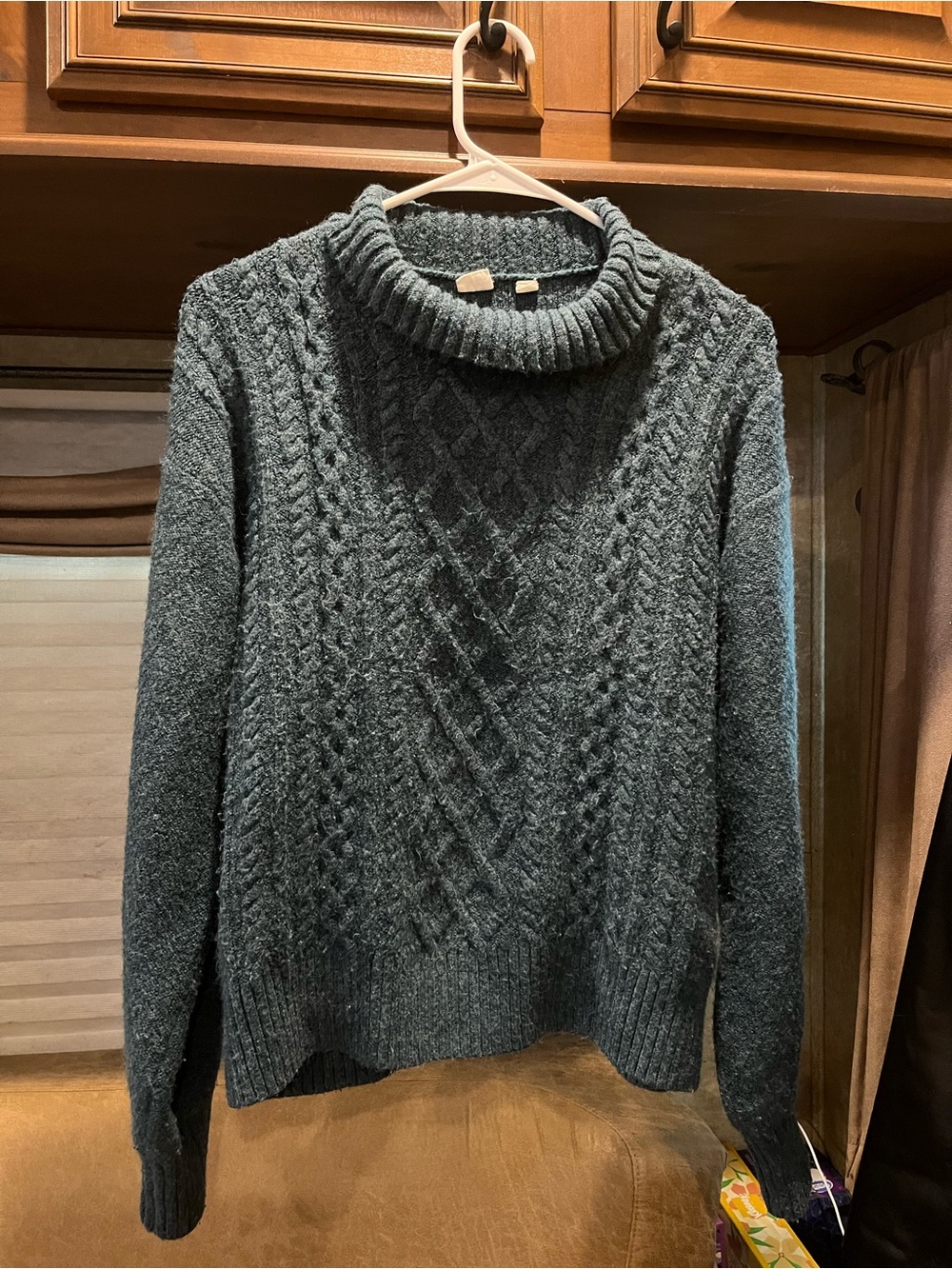 Gap Chunky Teal Cable Knit Mock Neck Sweater Size S